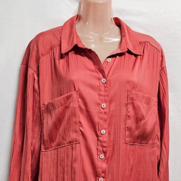 Anthropologie Relaxed Top Button Up Shirt Women Size XL Shiny Rose - Picture 5 of 16